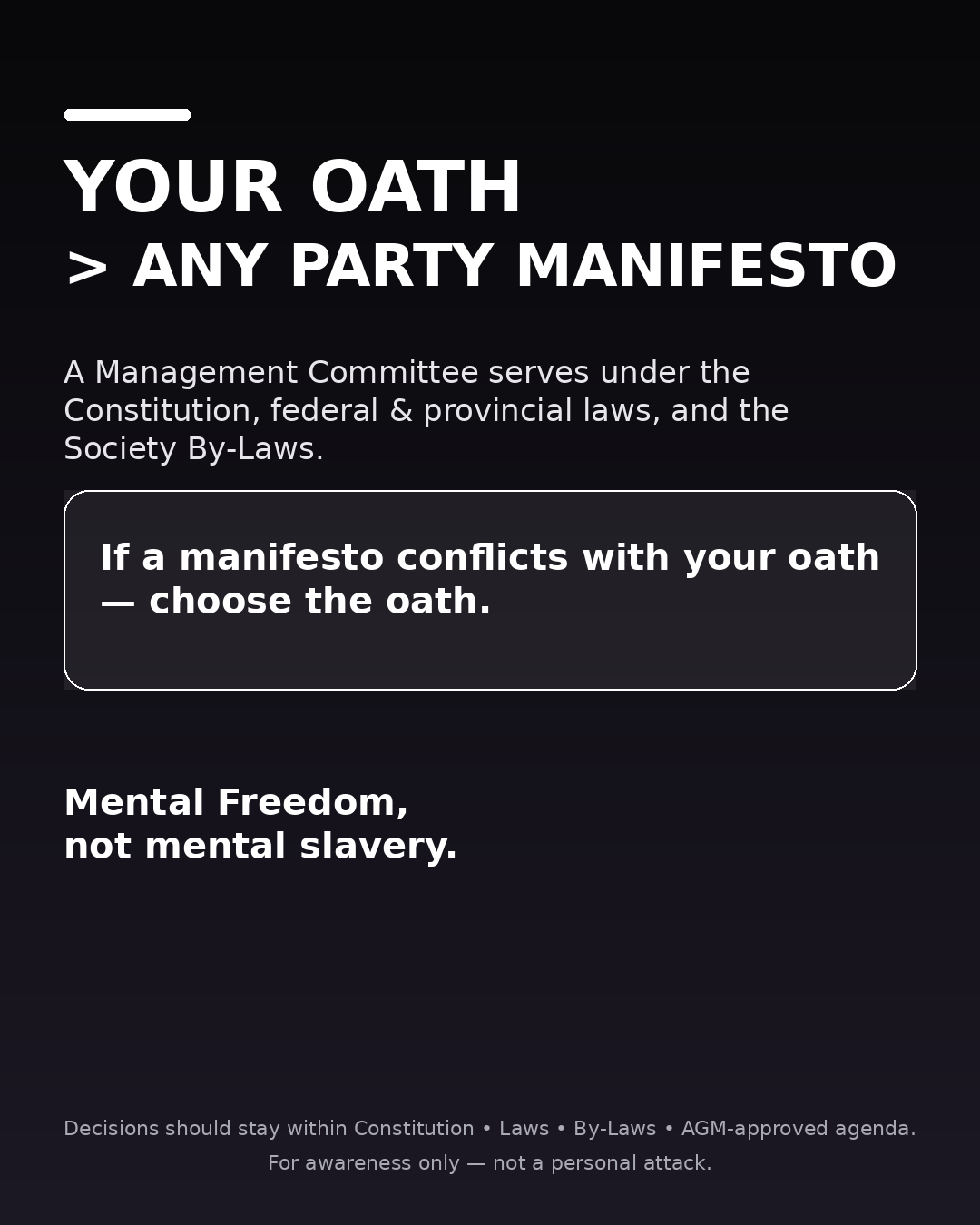 Awareness poster for Abdalians Cooperative Housing Society (ACHS) Lahore: Your Oath is above any party manifesto.